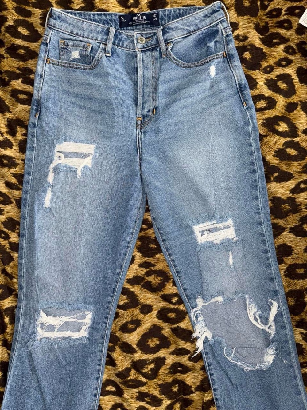 Hollister Women's Light Blue Ripped Boyfriend Jeans